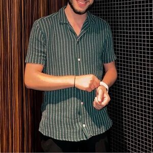 Zara Men’s Striped Short Sleeve Camp Collar Shirt